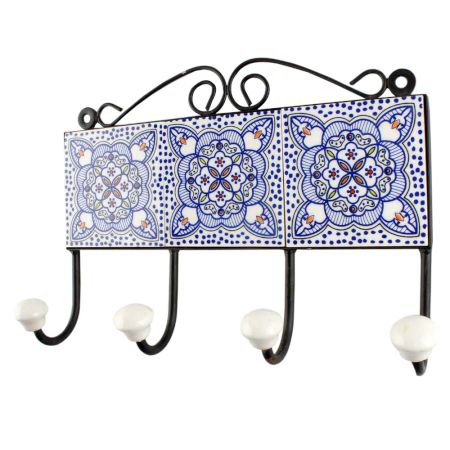 Ceramic Floral Tile Hook in Blue